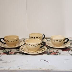 Metlox Poppytrail California Provincial Cups & Saucers Set of 4 Vtg Hand Painted